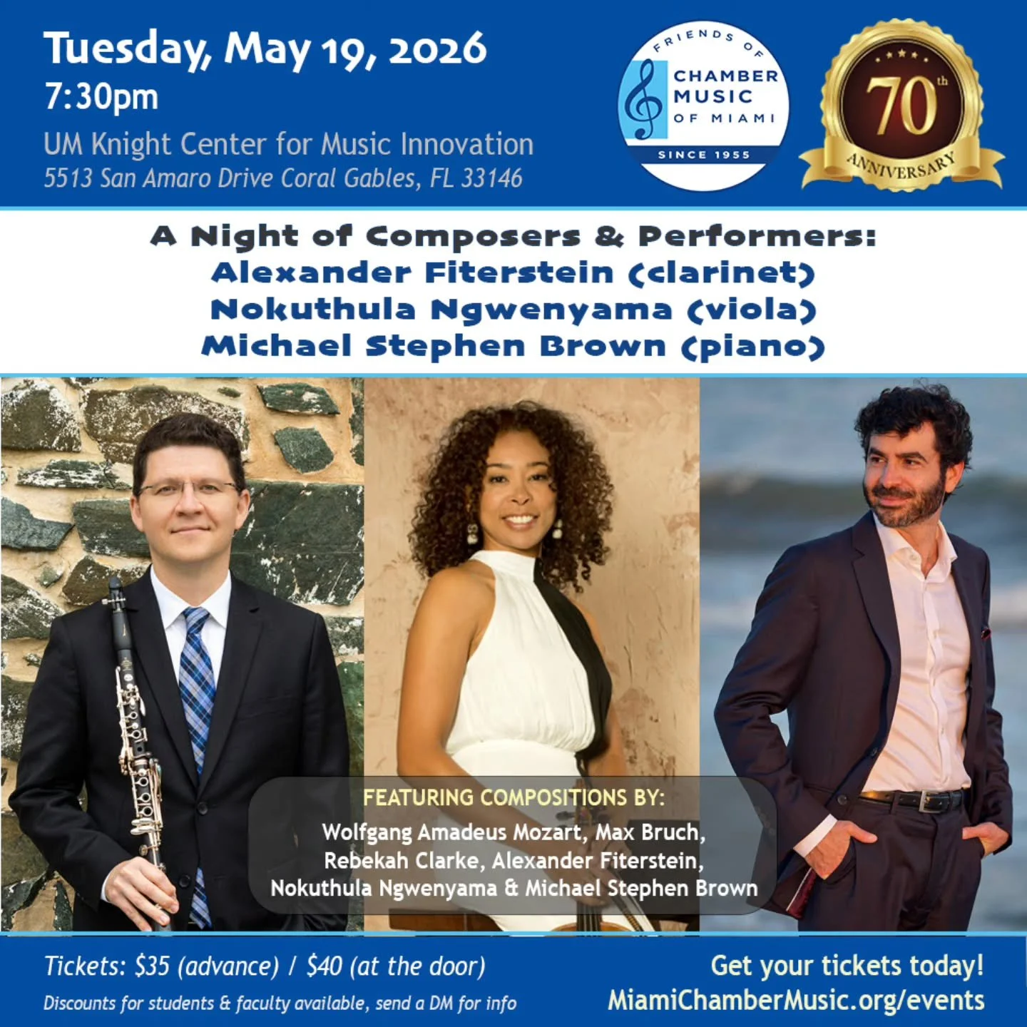 Season Finale: Our 70th Anniversary Season closes with A Night of Composers &amp; Performers. Clarinetist and FOCM Co-Artistic Director Alexander Fiterstein (@fiterstein_clarinet) is joined by performer-composers Nokuthula Ngwenyama (@thulamusic) on 