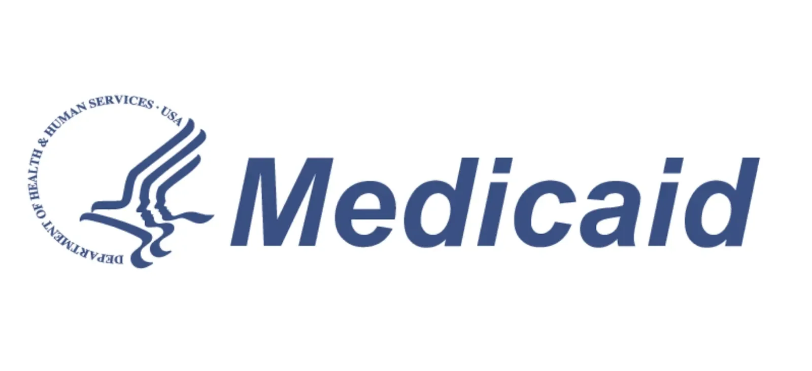 Medicaid logo featuring a stylized bird with three diagonal lines and the text 'Medicaid' in blue.