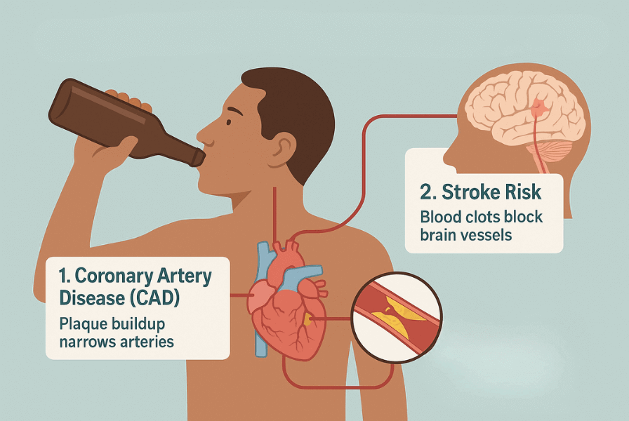 Alcohol as a Risk Factor for Coronary Artery Disease and Stroke
