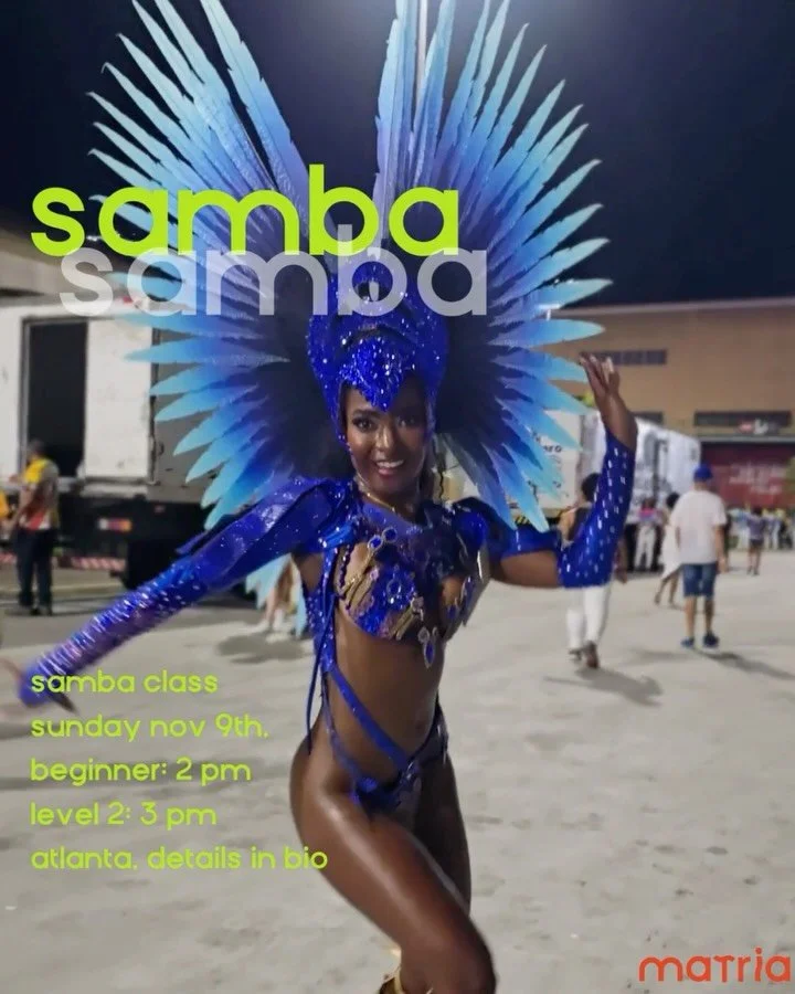 atlanta samba baddies!!! we&rsquo;re back with @iamgeorgetteb leading TWO classes on sunday, november 9!

whether you&rsquo;re a beginner or ready to move on to level 2, we want to dance with you 🙂&zwj;&harr;️ link in bio to sign up, limited spots s