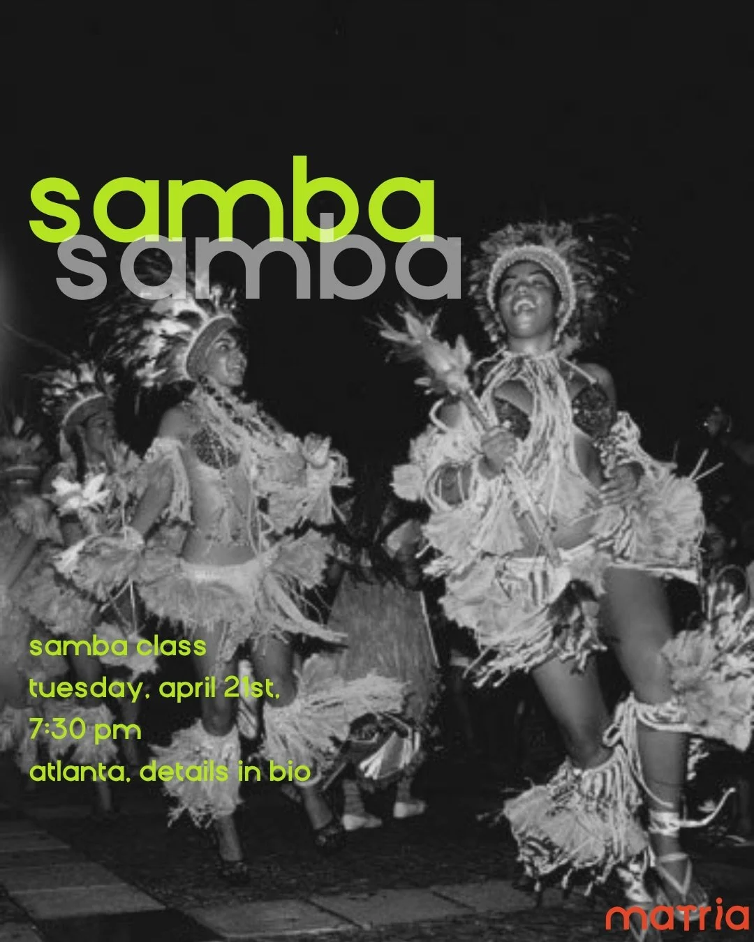 SAMBA TUESDAY 🇧🇷🚨❤️ see you all next week at 7:30 for a perrrrrfect way to end the workday, move your body, and learn something new 🥰 rsvp in the link in bio, limited spots!