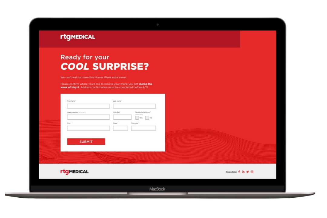 The campaign landing page reads: "Ready for your  COOL surprise? We can't wait to make this Nurses Week extra sweet."