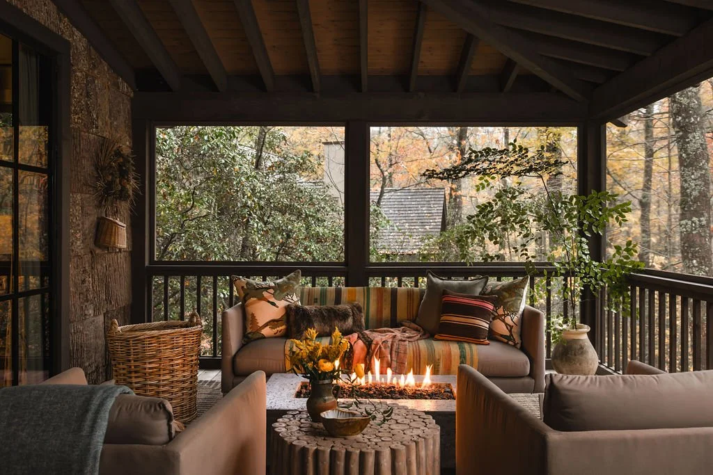 Mountain retreat outdoor living room, firepit