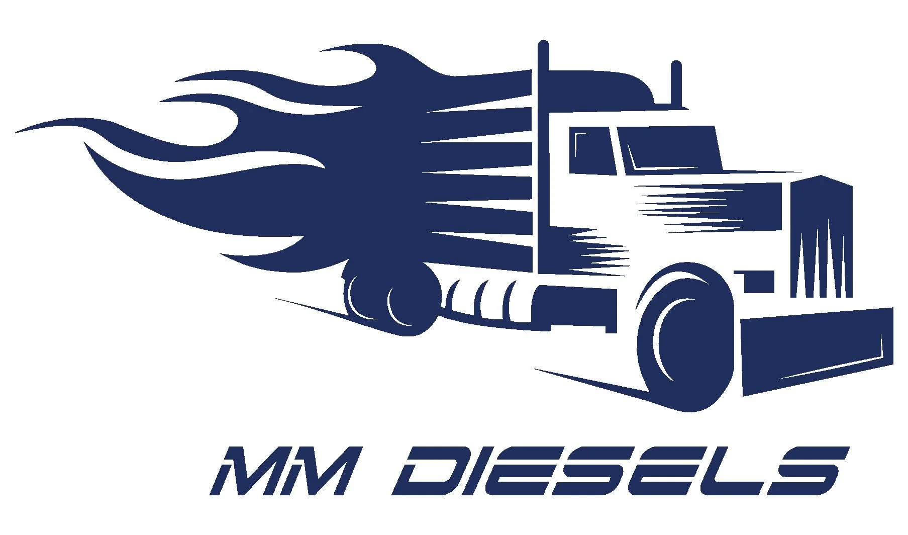 Logo of MM Diesel with a stylized truck emitting flames to symbolize power.