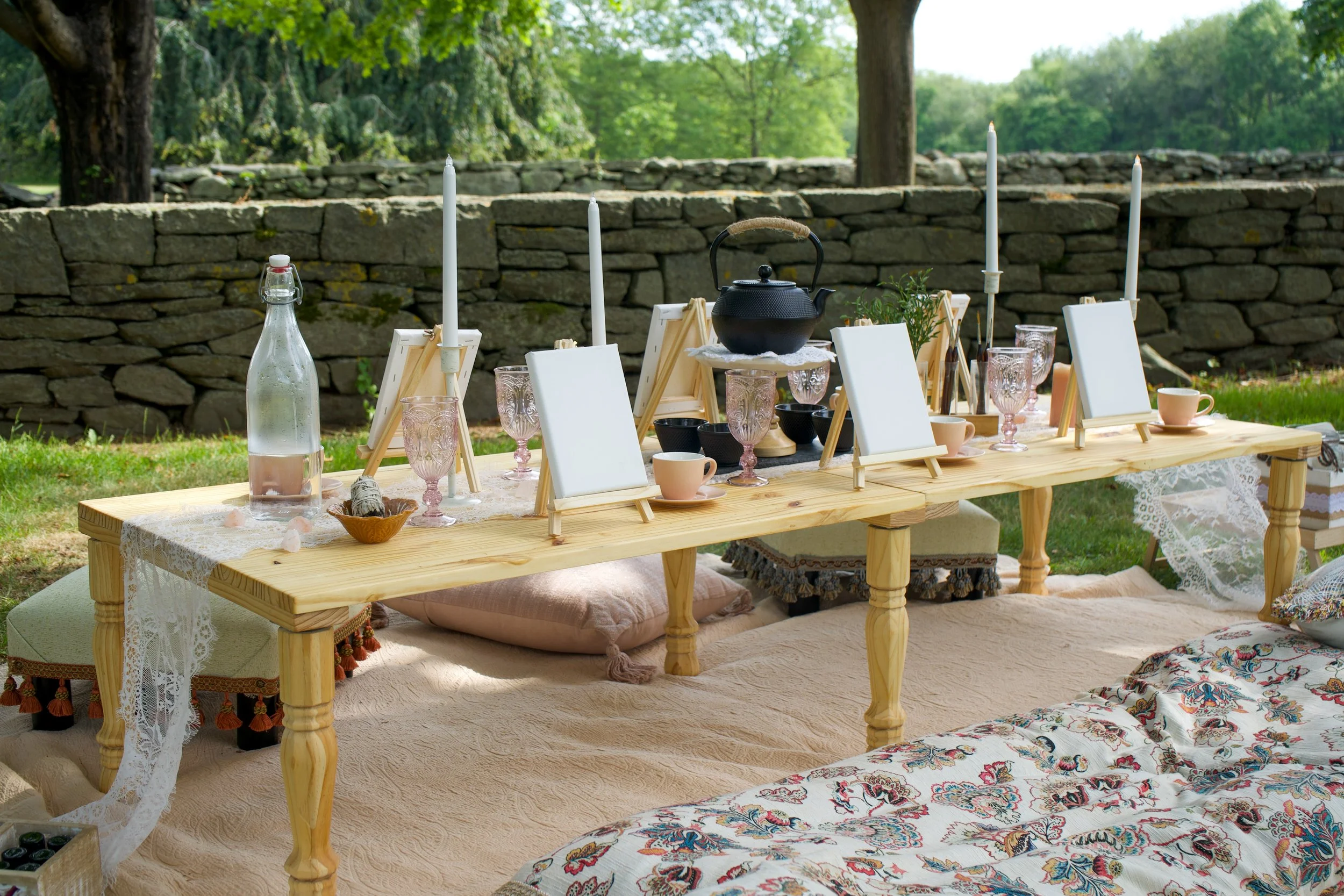 Art table set up in the park 