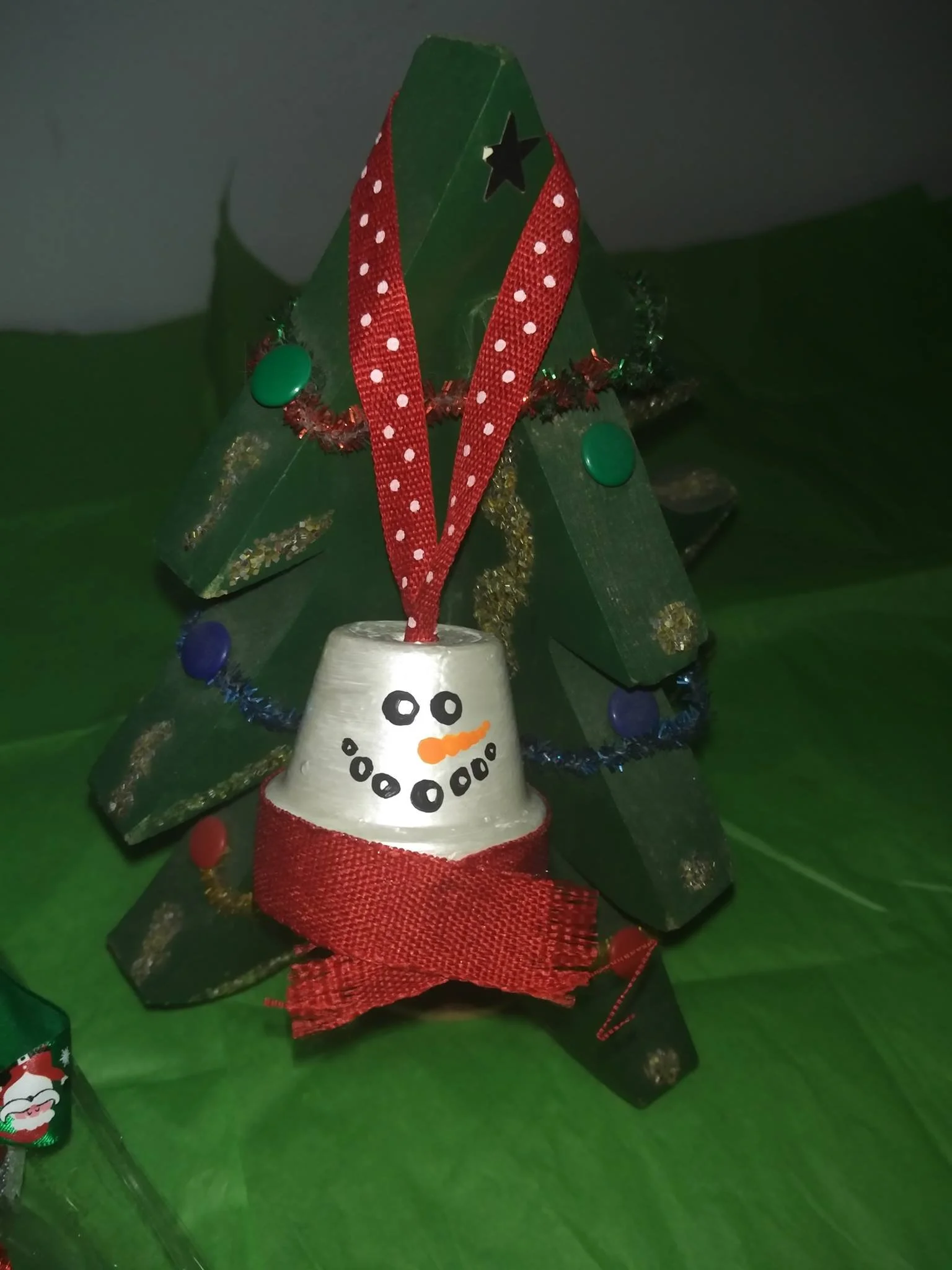 Snowman Ornament ( medium - acrylic on terracotta) 