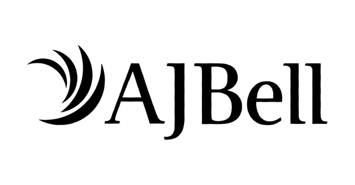 AJ Bell logo in black text with a stylized circular design to the left.