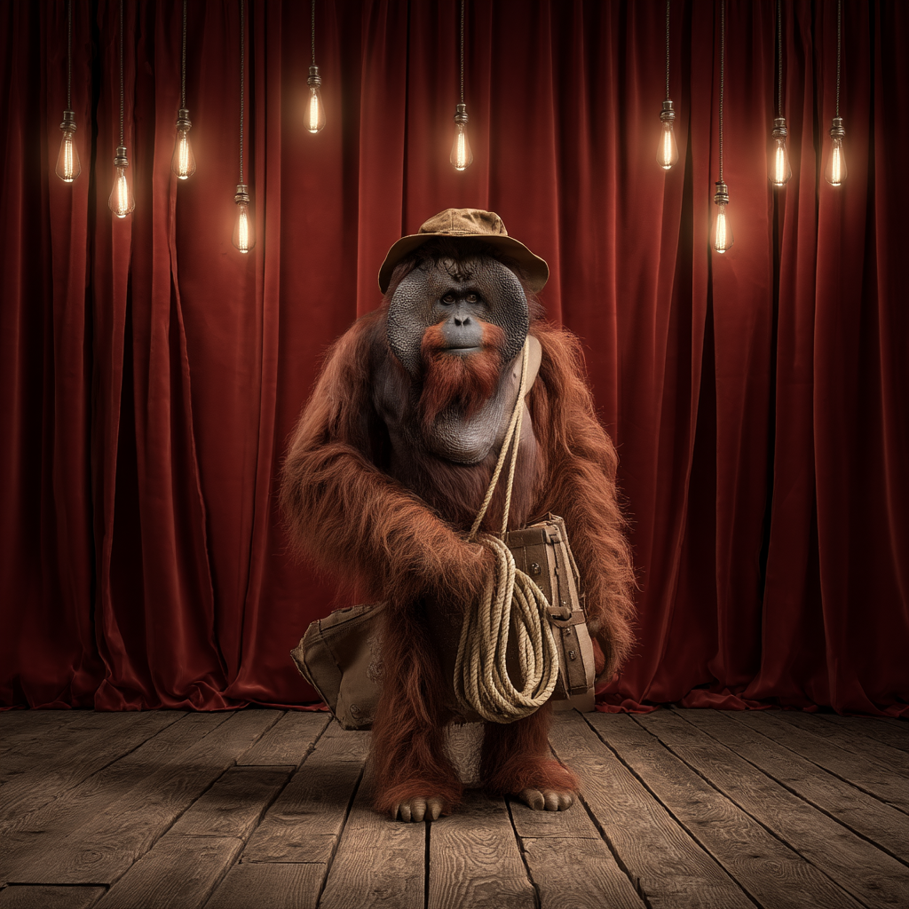 An orangutan in a fedora with whip in hand channels Indiana Jones—proving LinkedIn impressions, like great impressions, spark adventure by making the audience lean in for more.