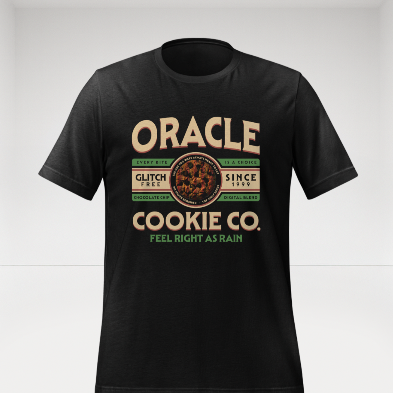 Oracle cookie company shirt on White background