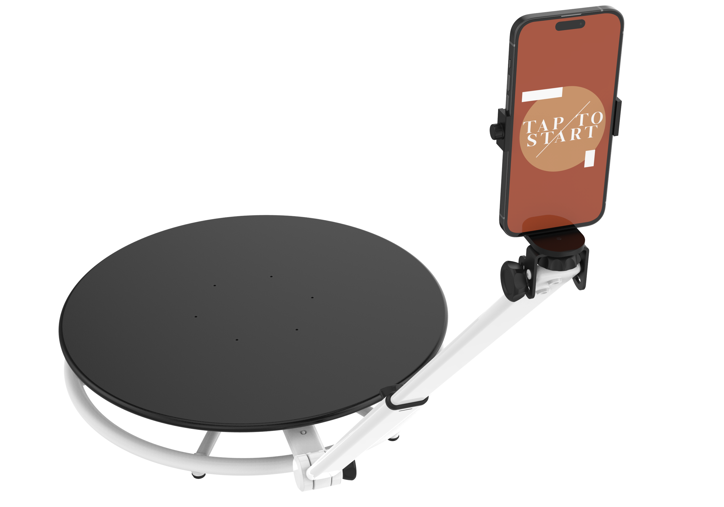 Peach 360 revolving video booth. Uses iPhone rear-facing camera and creates viral-worthy, fun, slow-mo videos of people dancing on the central pad.