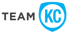 TEAM KC logo with blue shield and black text.