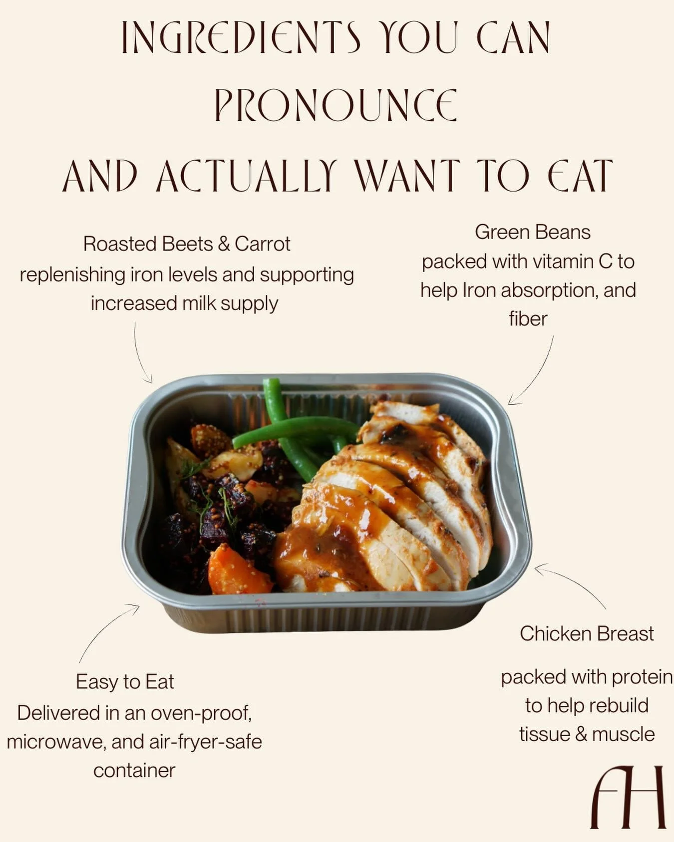 We take the time to think about what goes into every dish and how it benefits a new moms body. Using whole ingredients to nourish, restore and care for you.