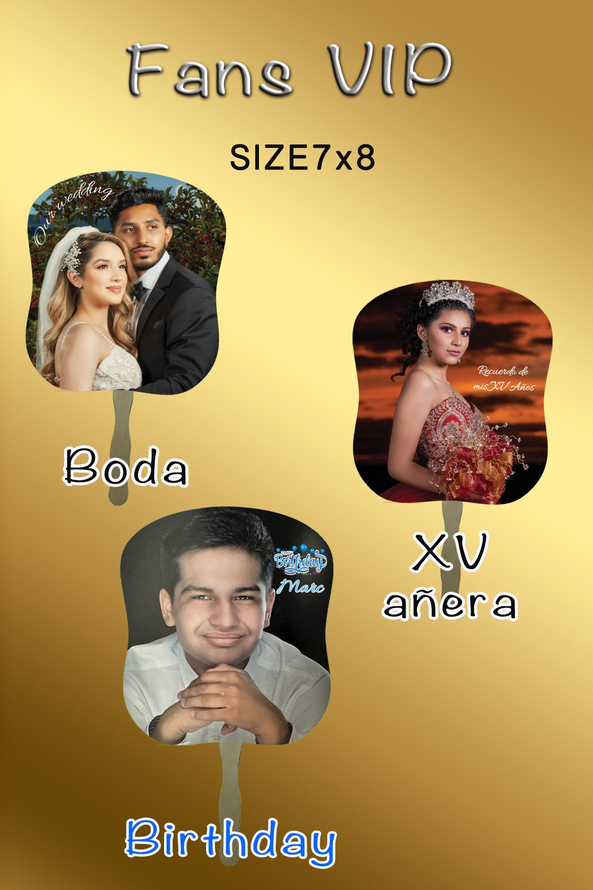 PERSONALIZED FANS VIP SIZE 7”X8” & 8”X9”  FULL COLOR 4/0  16 PTS 100 qty $185.00