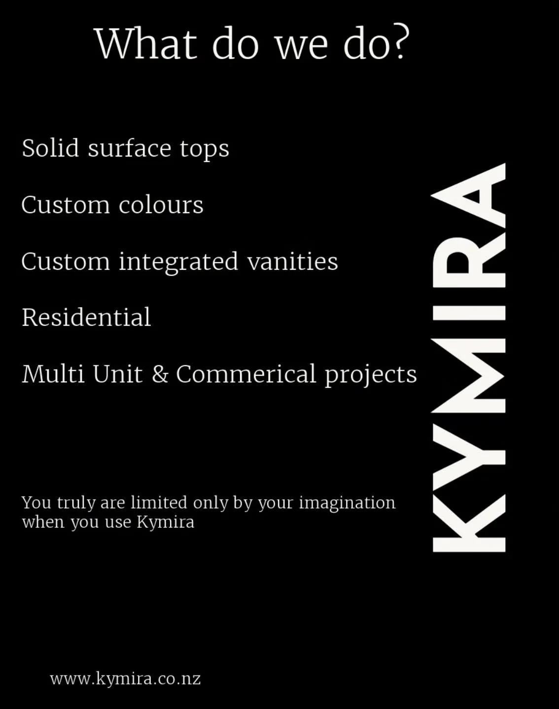 Collaborating with Kymira enables the creation of truly unique pieces for your project, regardless of its scope or size. 

With bespoke colour design capabilities, you can craft residential or commercial elements that precisely match your specificati