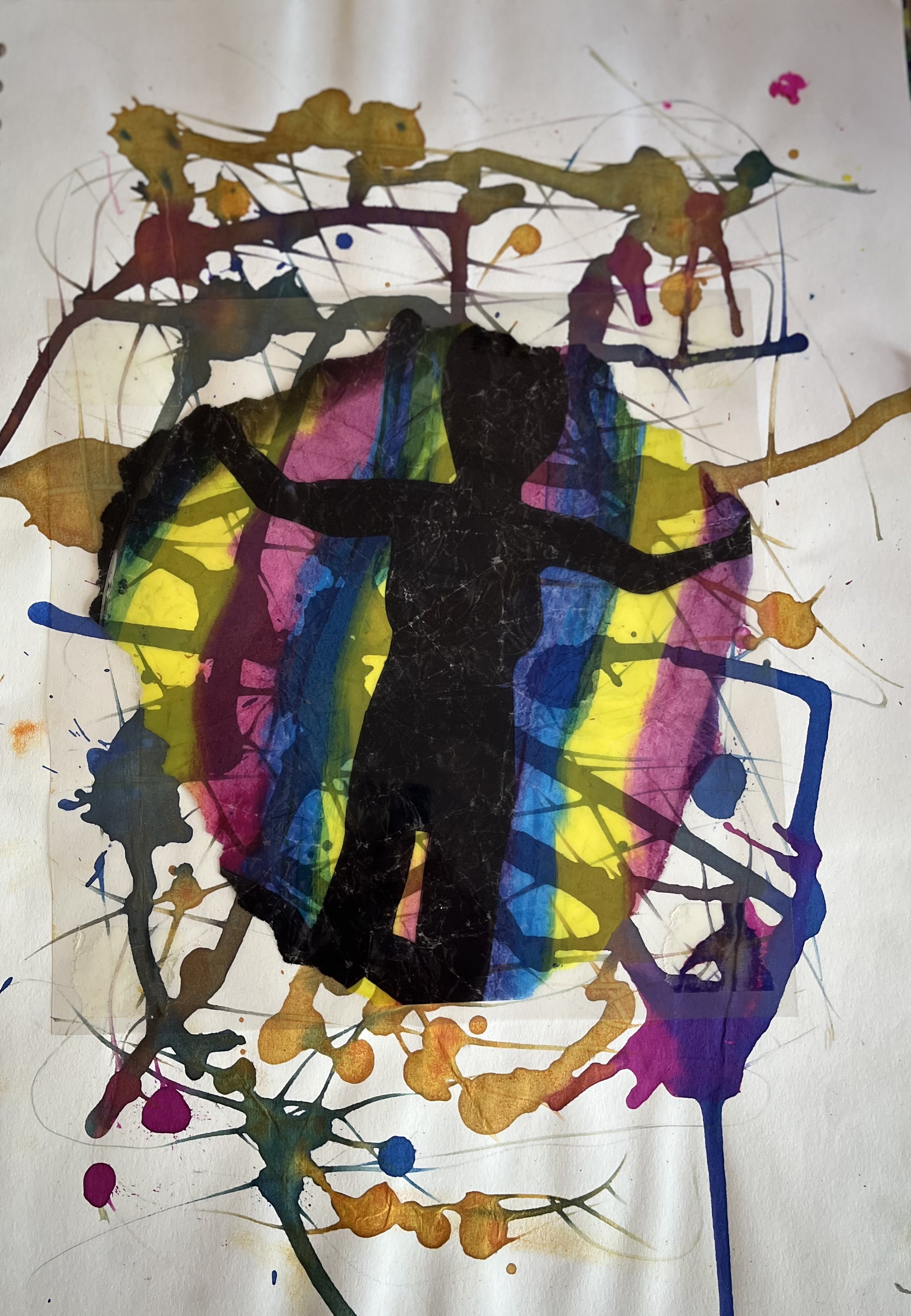 Expressive drawing piece, Ink background, foreground made from printed acetate