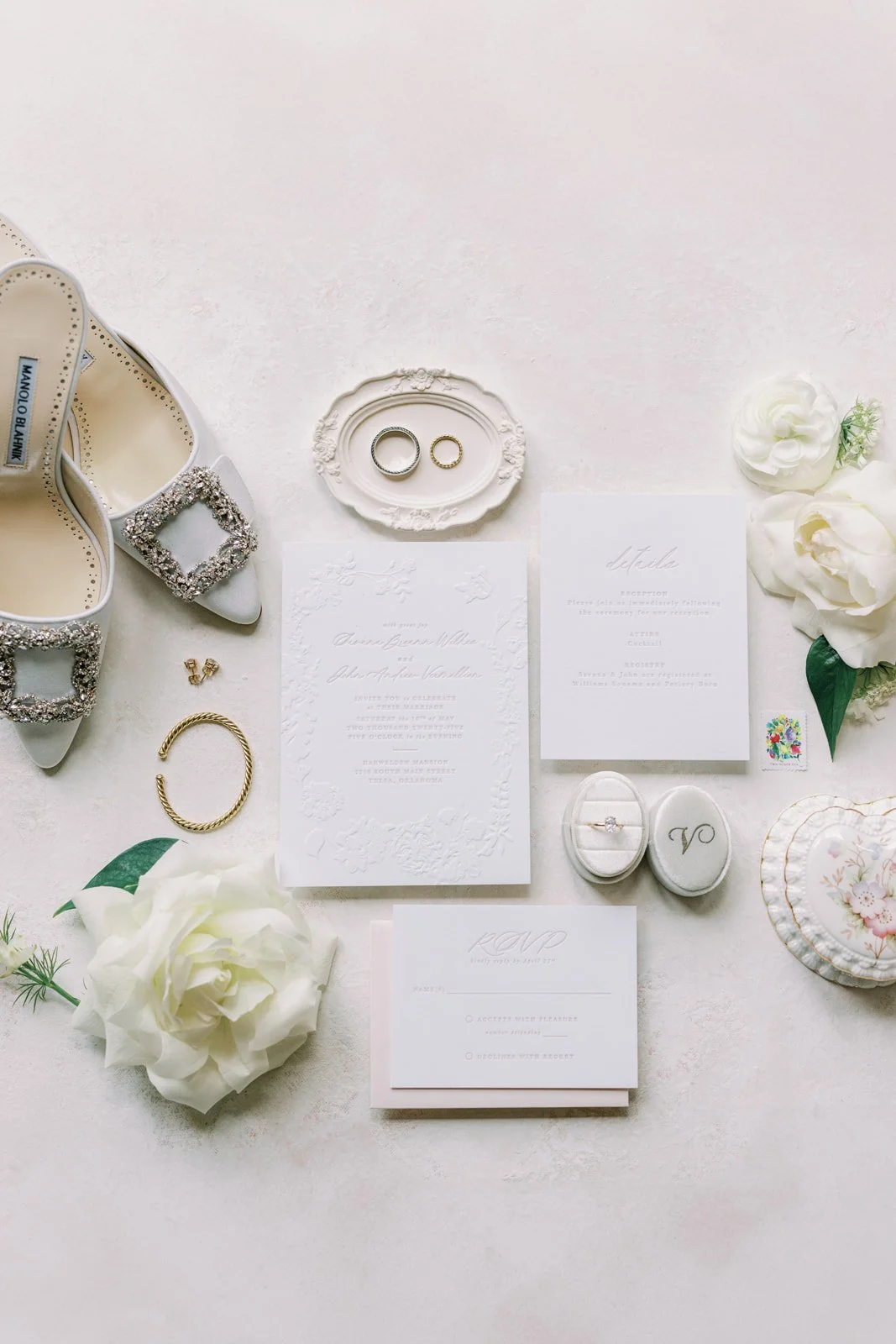 Flat lay of bridal items