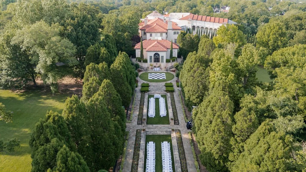 South Lawn aerial with black and white dance floor