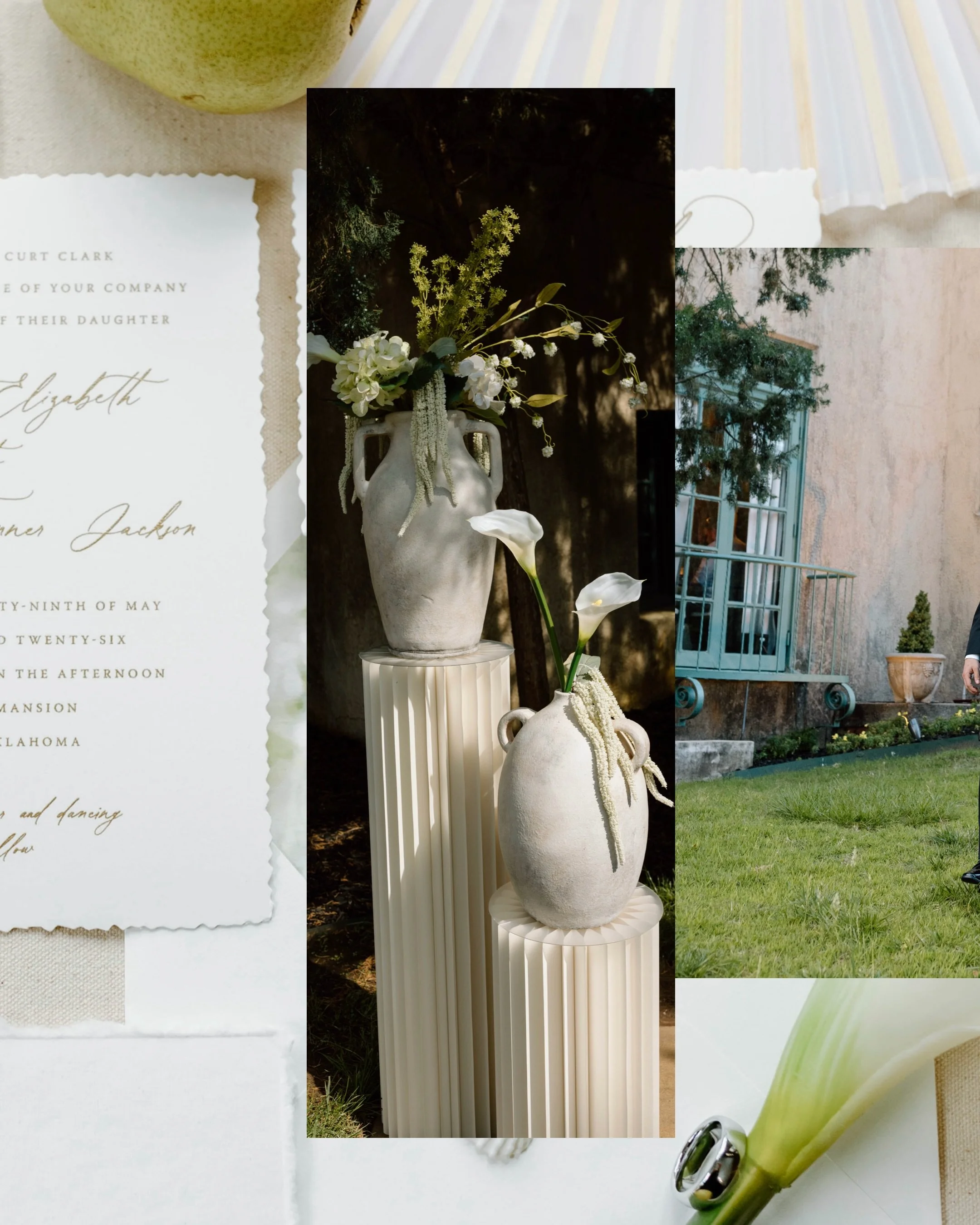 ceremony flowers in large vase calla lilys
