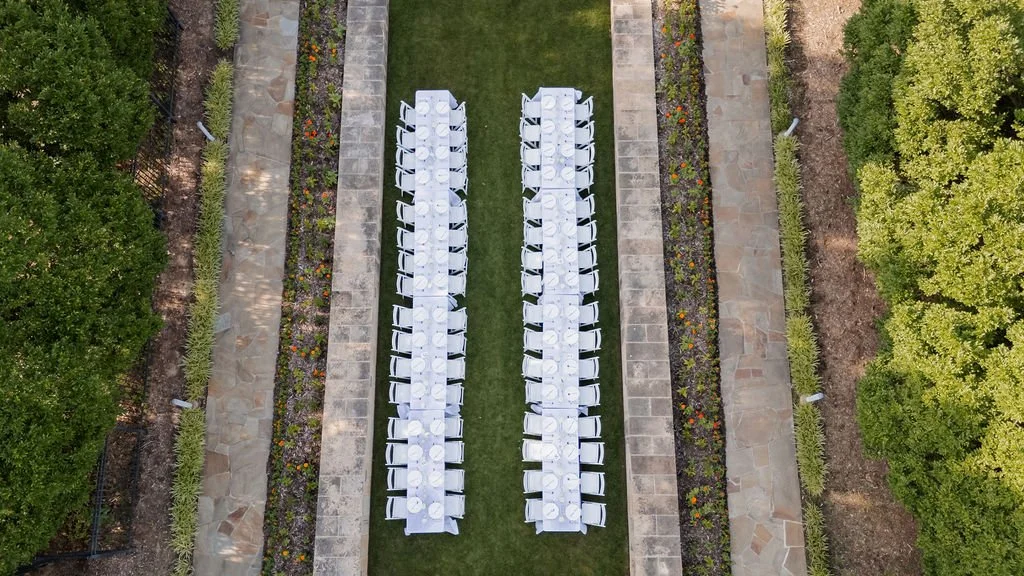 aerial view of reception tables