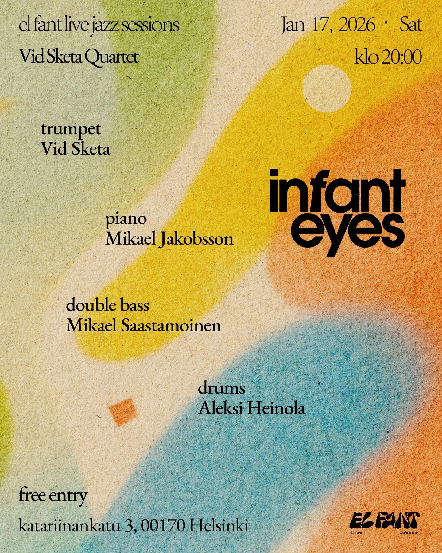 Vid Sketa Quartet &ndash; Live at El Fant
📍 El Fant, Free Entry 📅 Saturday 20:00, January 17, 2026
Line-up
* Vid Sketa &ndash; trumpet
* Mikael Jakobsson &ndash; piano
* Mikael Saastamoinen &ndash; double bass
* Aleksi Heinola &ndash; drums
About t