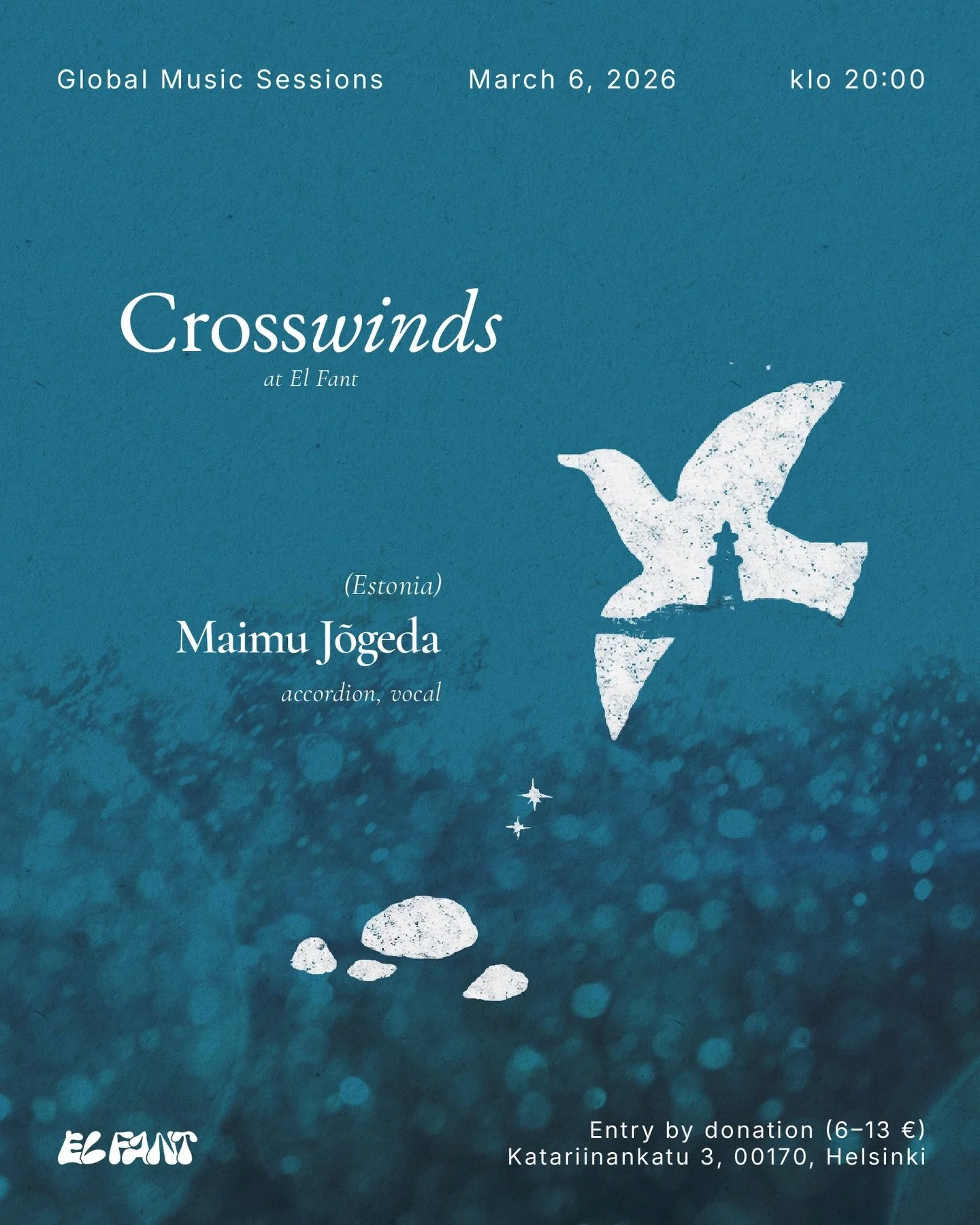 Crosswinds &mdash; Maimu J&otilde;geda 🇪🇪
Entry by donation (6&ndash;13 &euro;) March 6, 20:00 
On March 6, we welcome Maimu J&otilde;geda to El Fant.
Maimu is an Estonian accordionist, composer and arranger who gives the accordion a voice that fee