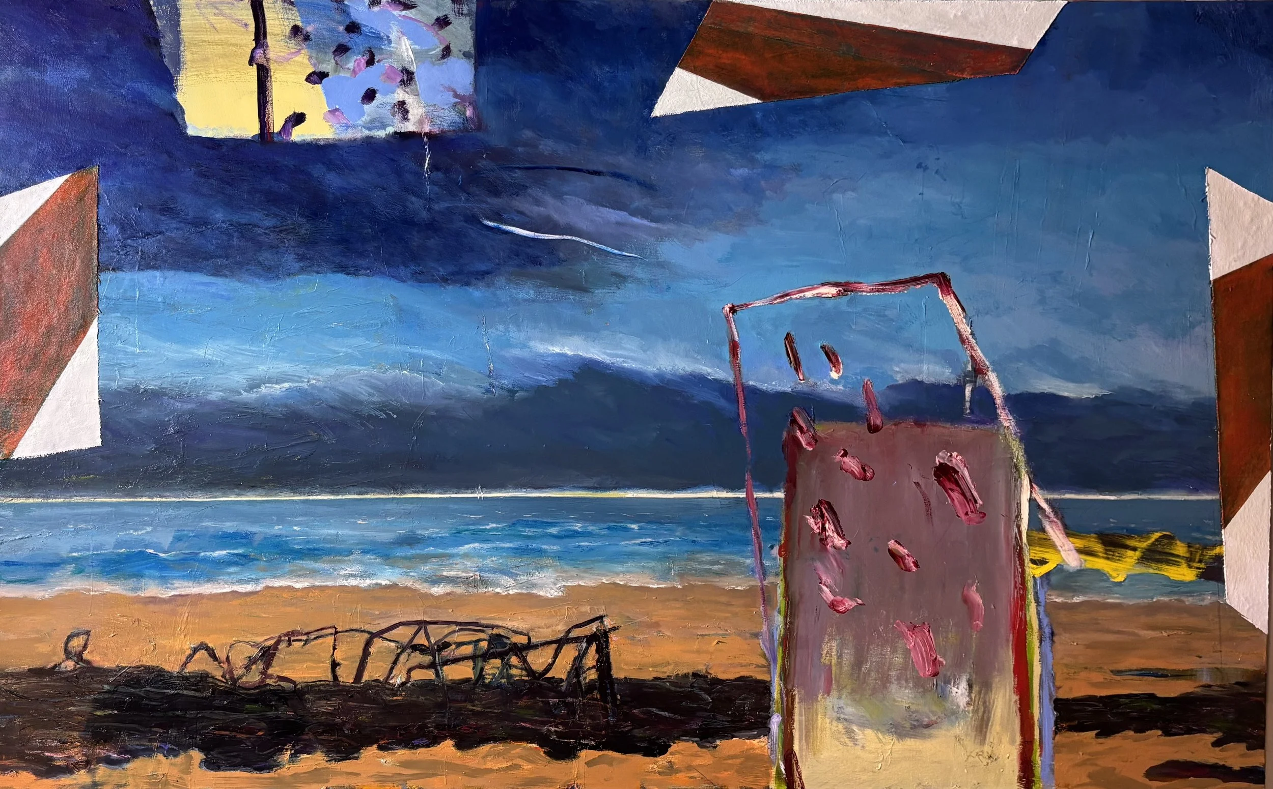 Beach Logic, 2025, Oil on stretched canvas with canvas insertions - 160 x 100
