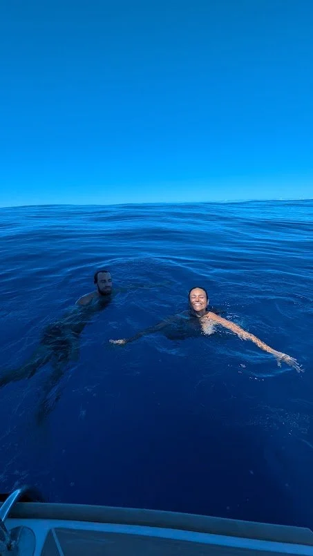 This was as calm as it was going to get - although there was still some swell (hard to tell in the photo) but we finally got our swim in!