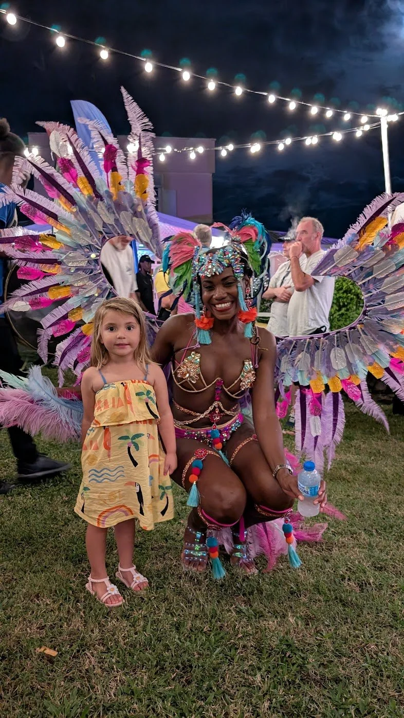 Maddie and the traditional Carnival dancers of St Lucia - organised by the ARC Welcome Party!