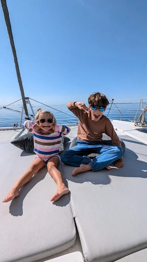 Calm water and sunny skies was a great start to our life at sea - especially with 2 kids!