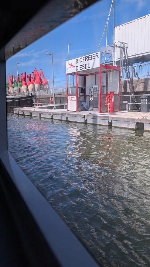 The exit to the North Sea was a bumpy one with a lot of current but we didn't have to sail too long - we had a spot at Cuxhaven Marina to fuel up and food provision.