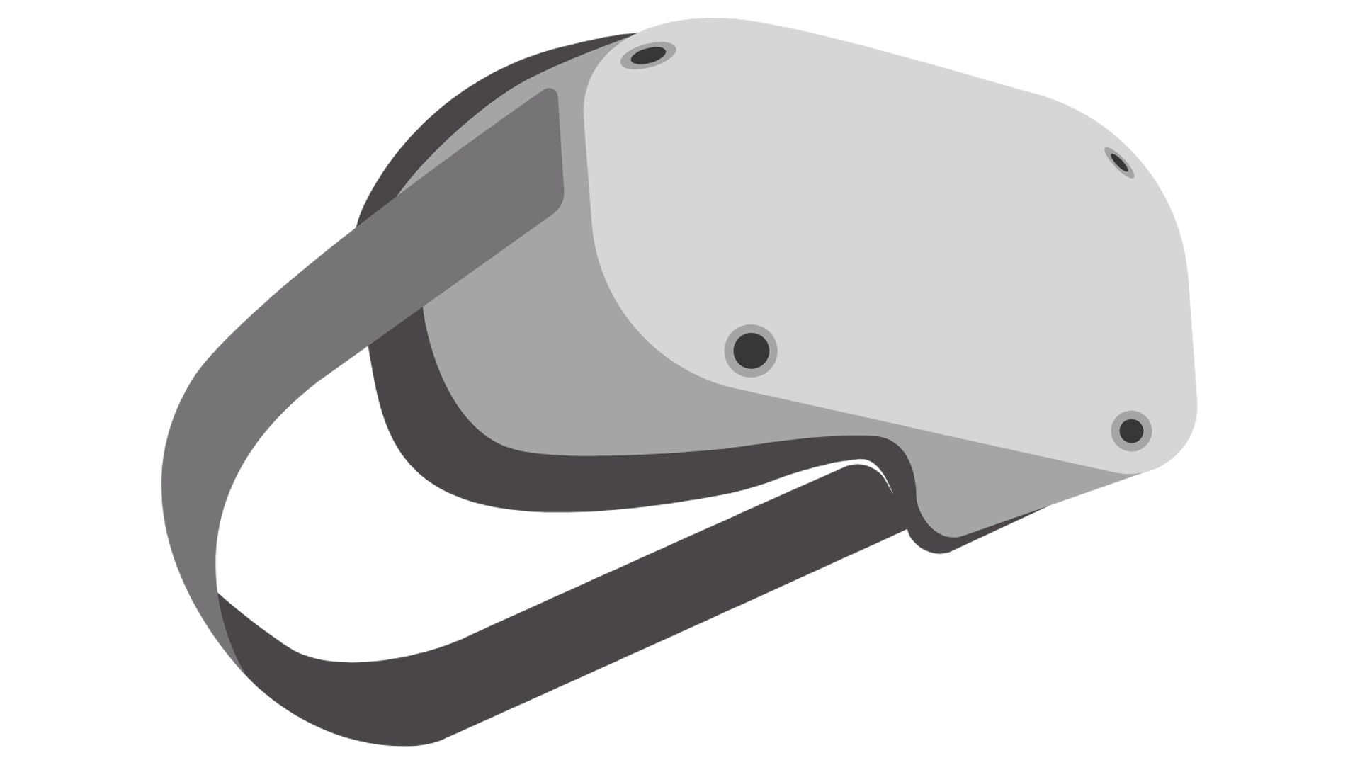Close-up of a white virtual reality headset with black eye sensors, isolated on a black background.