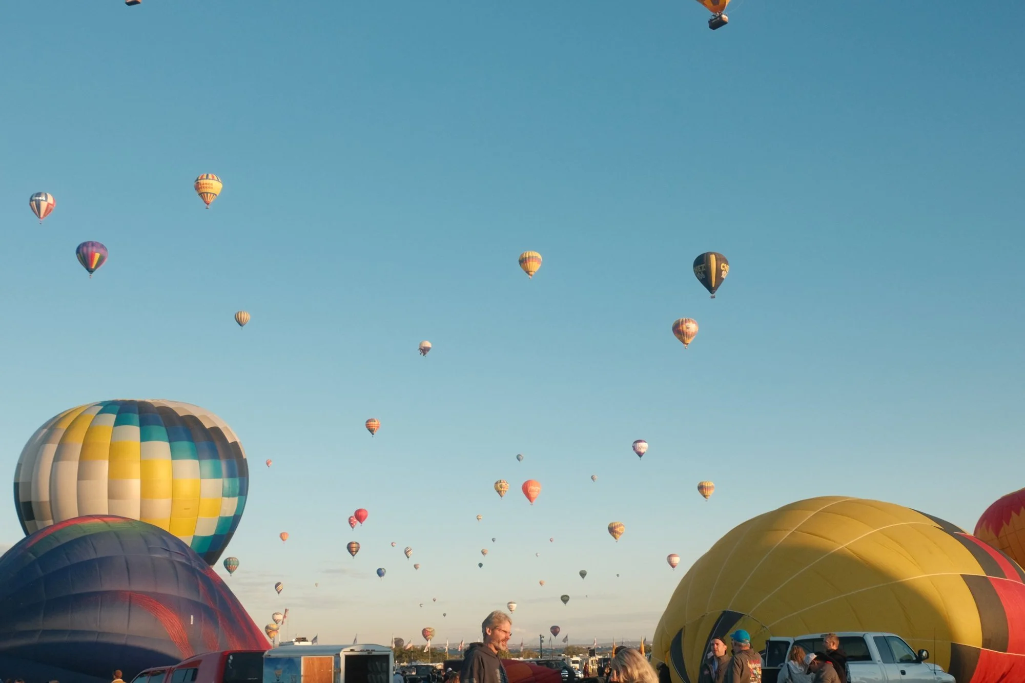 A sky full of hot air balloons at the Albuquerque Balloon Fiesta
