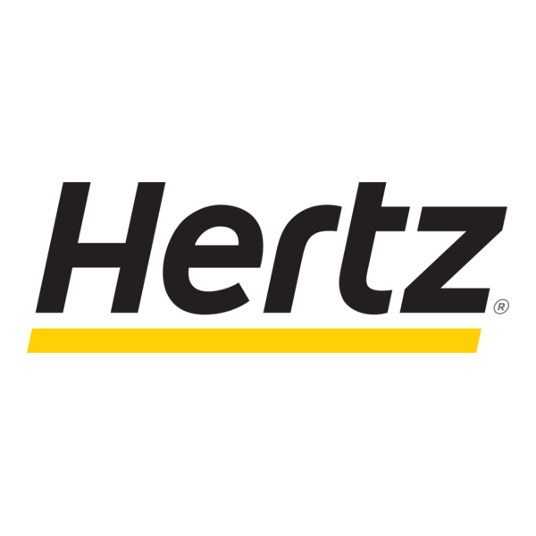 Hertz logo with black text and a yellow underline