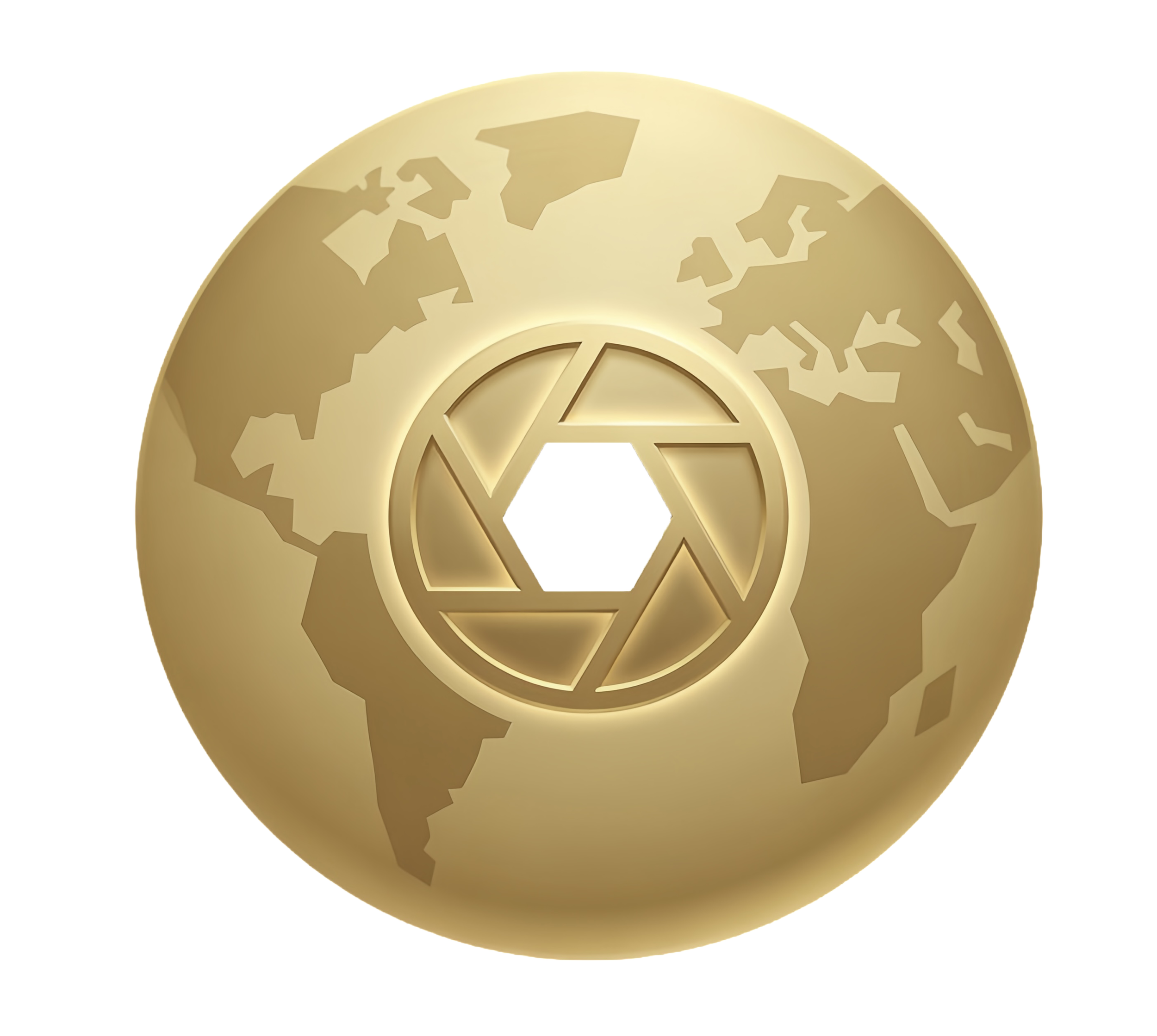 Close-up of a gold or bronze coin with a stylized globe and a monetary symbol.