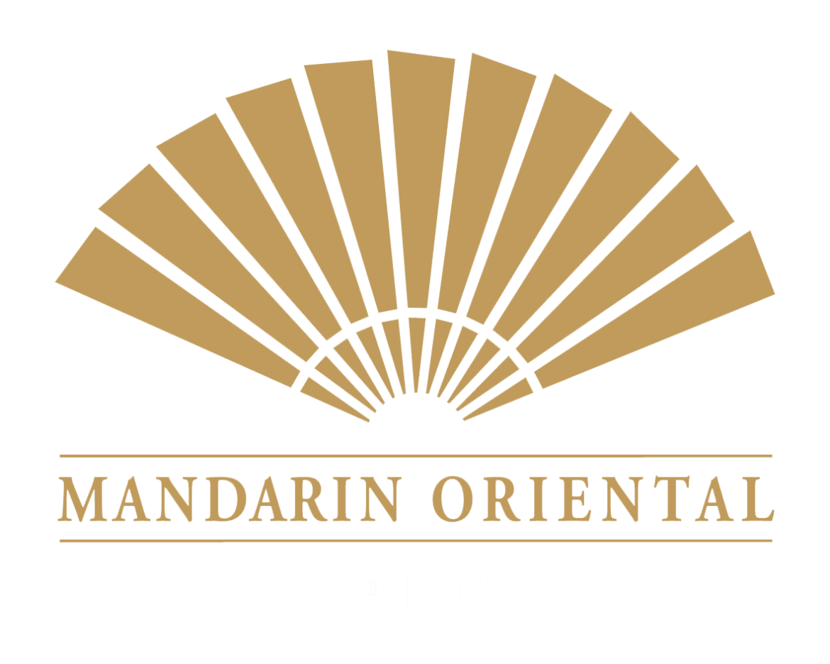 A gold and black logo featuring an open fan design with the text "Mandarin Oriental Paris" beneath it.