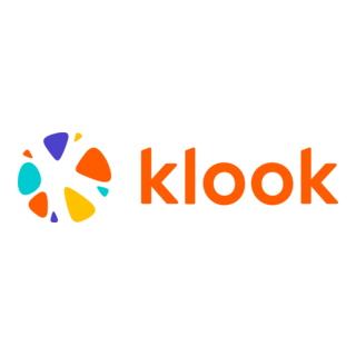 Klook logo with colorful petal-like design and orange text on a black background.