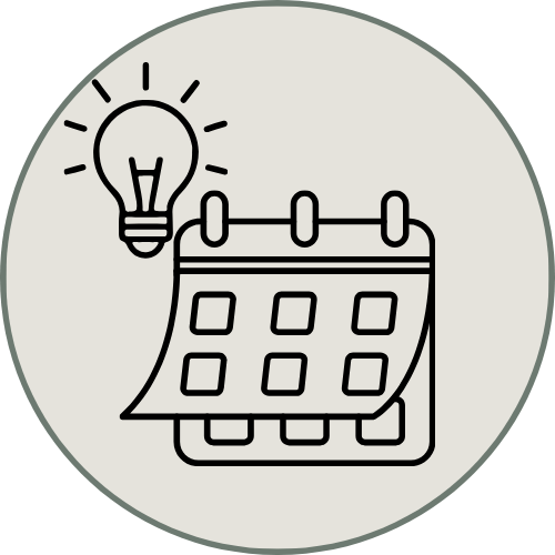 Icon of a calendar with a light bulb overhead, symbolizing an idea or reminder.