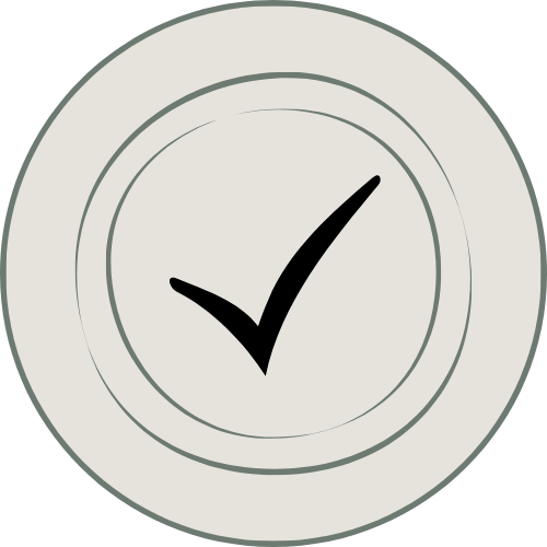 A check mark inside a circle on a gray background.