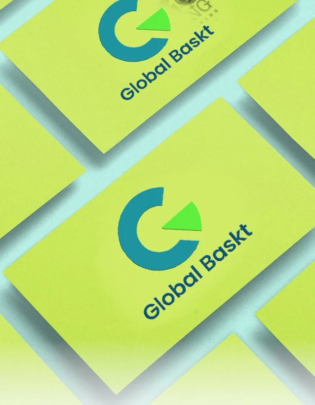 Multiple yellow cards with a logo and the text "Global Book" on a light blue background.