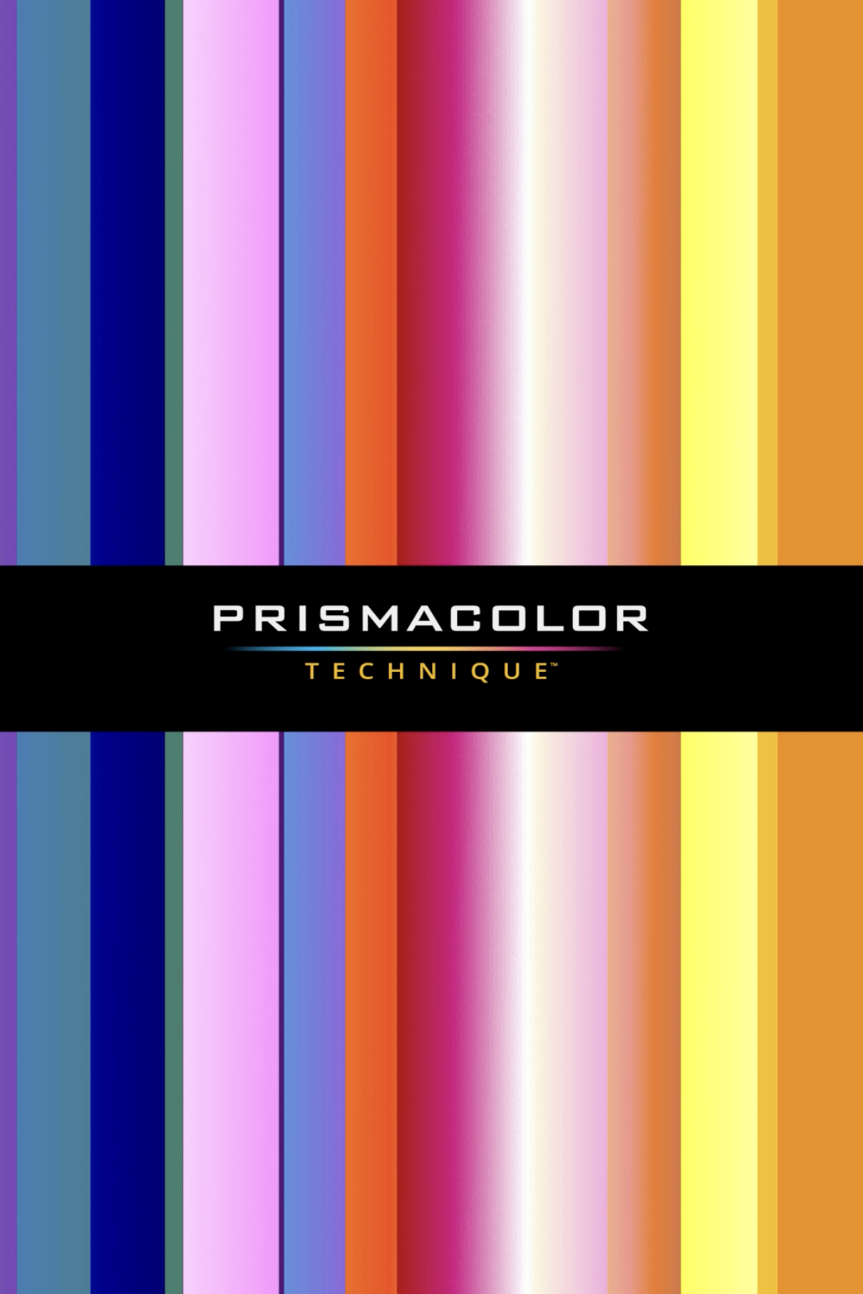 Cover of a book titled 'Prismacolor Technique' featuring a multicolored striped background with vertical lines in various colors such as blue, pink, orange, red, white, yellow, and brown, separated by thin black lines.