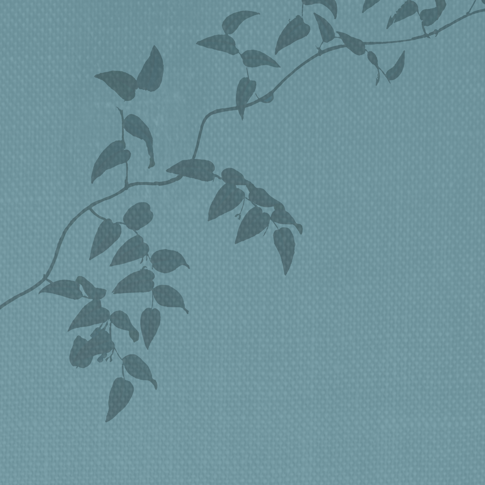 Silhouette of a vine with leaves on a blue textured background.