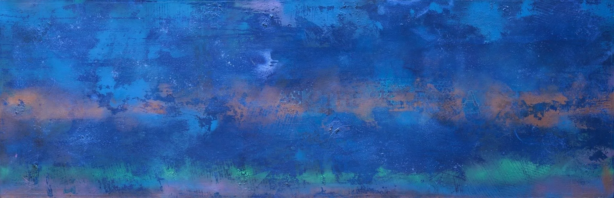 Ask the Sky for a Sign III, 2024. Técnica mixta sobre lino, 75 x 200 cm.