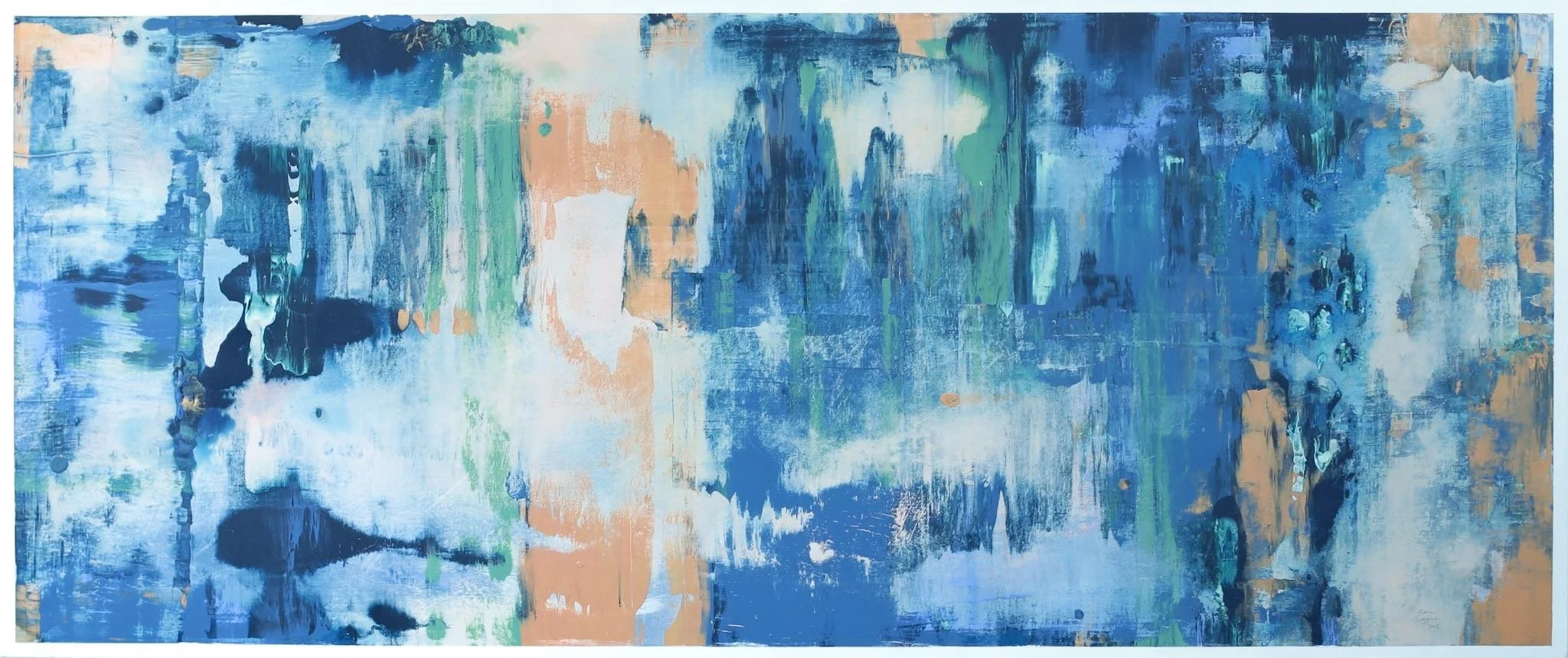 Sin título, 2025. Técnica mixta sobre tela, 80 x 175 cm.