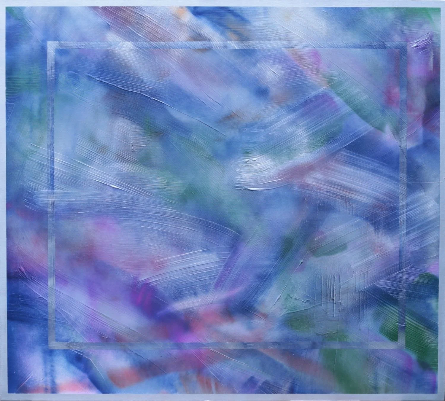 Blue Window, 2024. Técnica mixta sobre lino, 130 x 140 cm.