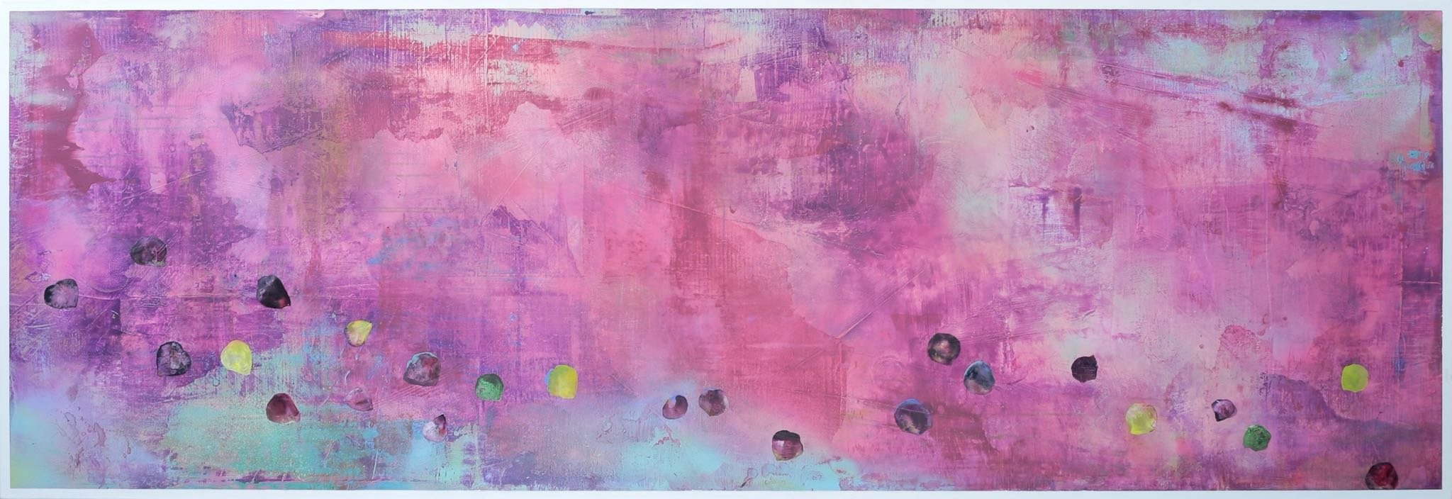 Pétalos, 2025. Técnica mixta sobre lino, 75 x 200 cm.