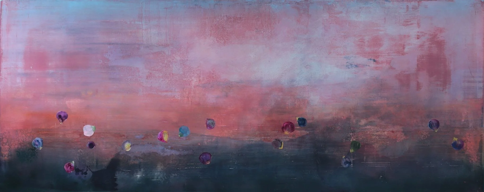 Pétalos III, 2026. Técnica mixta sobre lino, 80 x 200 cm.