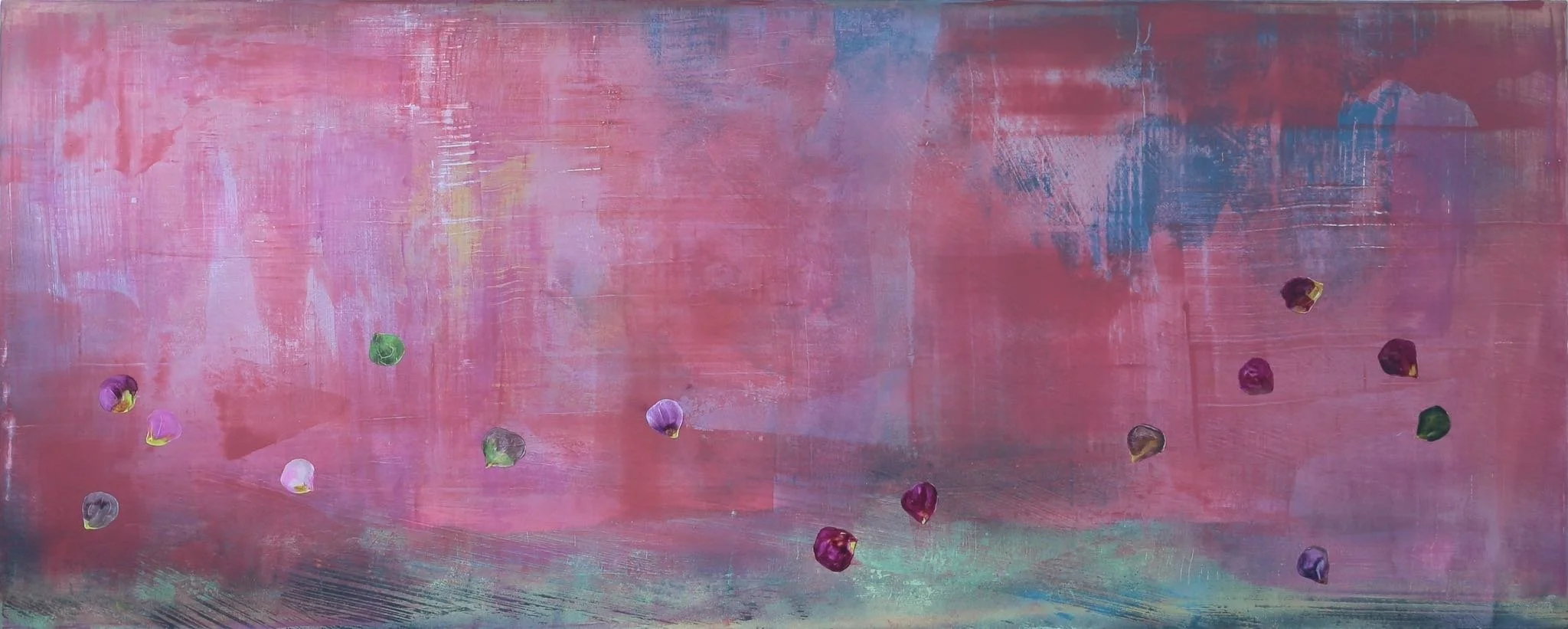 Pétalos II, 2026. Técnica mixta sobre lino, 80 x 200 cm.
