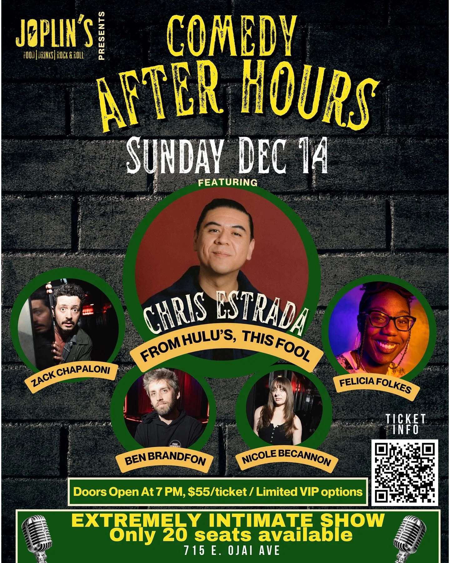 Get ready, friends! We are partnering up with the hilarious @chrisestradacomic for an absolutely unforgettable night of comedy! 🤣

Joplin&rsquo;s Presents: COMEDY AFTER HOURS

Catch CHRIS ESTRADA&mdash;star of HULU&rsquo;S &lsquo;THIS FOOL&rsquo;&md