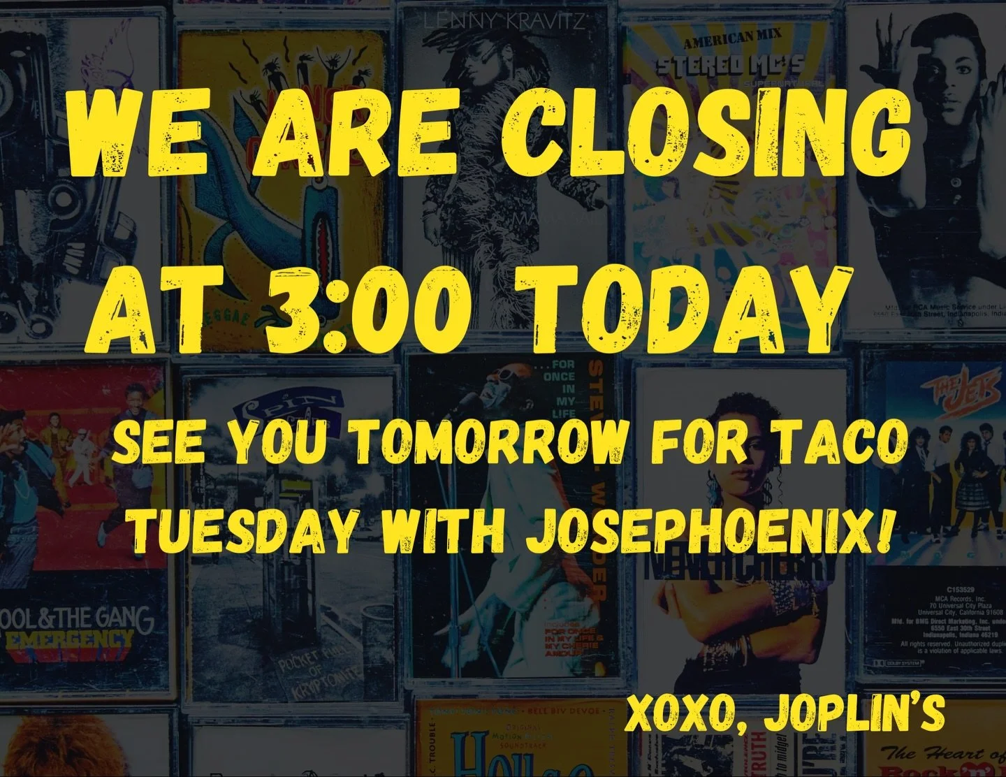 We will be closing at 3:00 today. Sorry for the inconvenience.