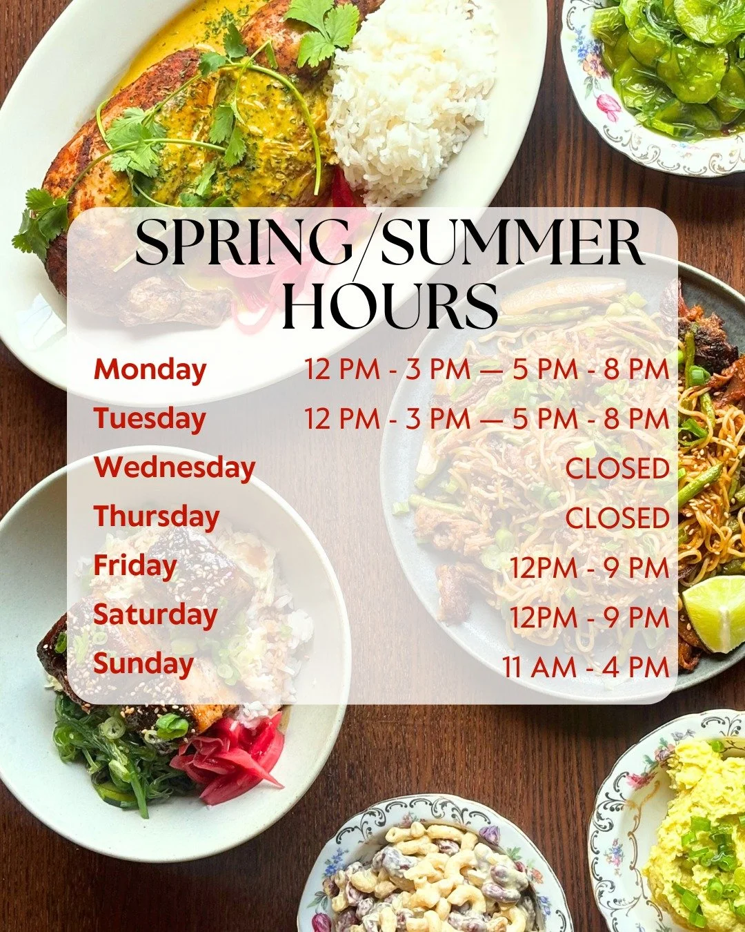 Chasing the sun (and the smoke). ☀️

The days are getting longer, and we&rsquo;re staying open to match! We&rsquo;ve officially shifted to our Spring/Summer hours so you can spend those golden hours with us.

New Hours:

Mon + Tues: 12&ndash;3pm &amp